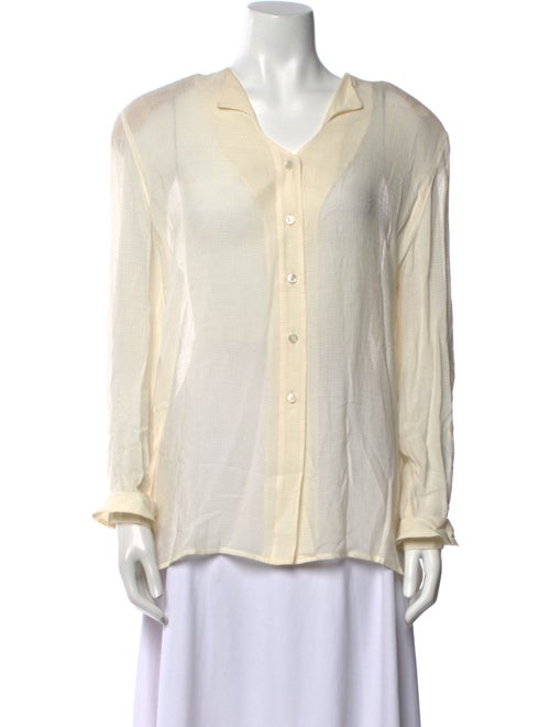 Giorgio Armani V-Neck Long Sleeve Button-Up Top