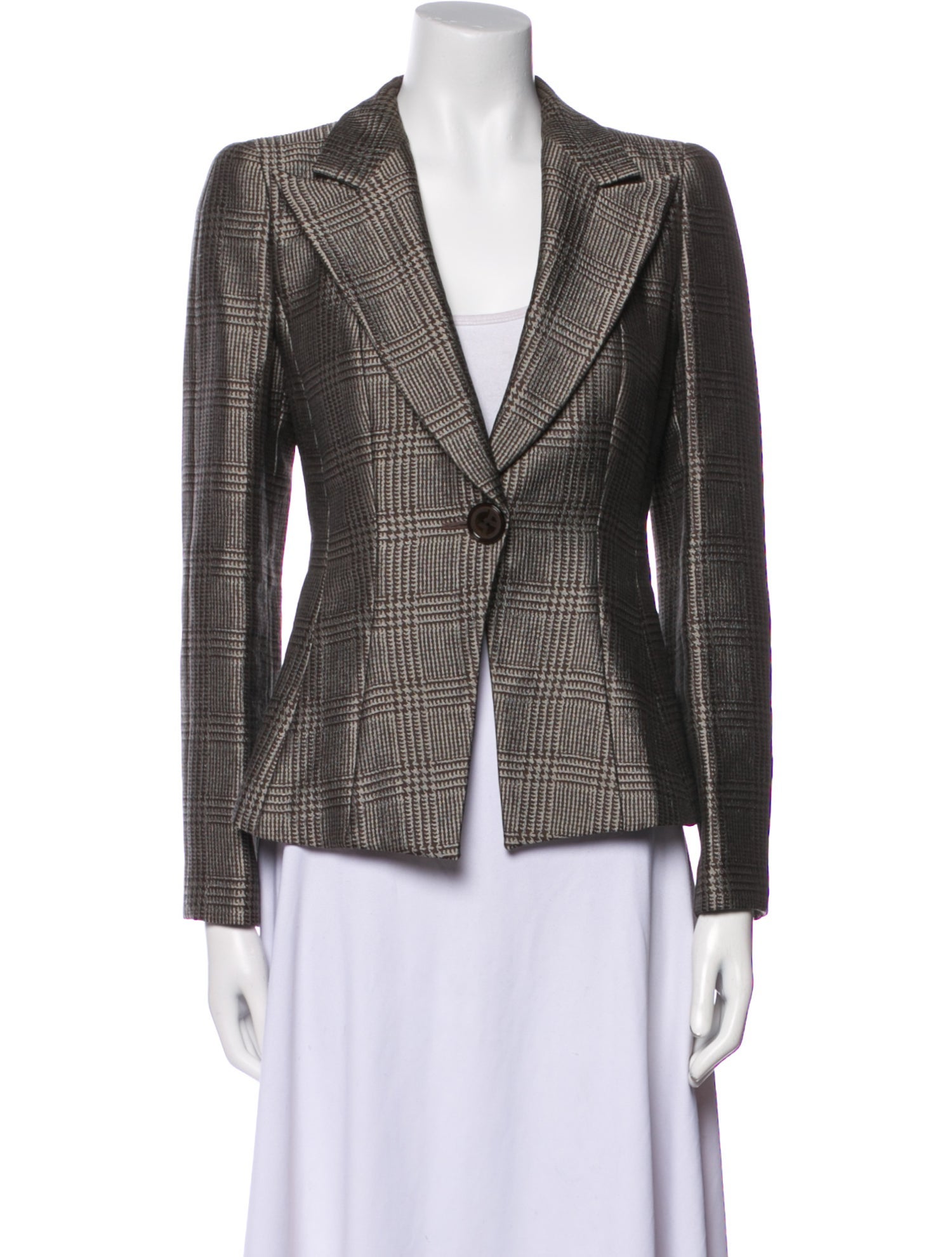Giorgio Armani Wool Plaid Print Blazer