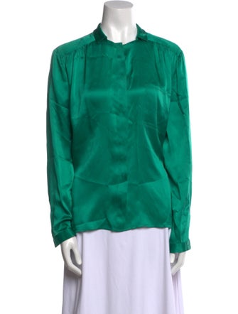 Giorgio Armani Mock Neck Long Sleeve Button-Up Top