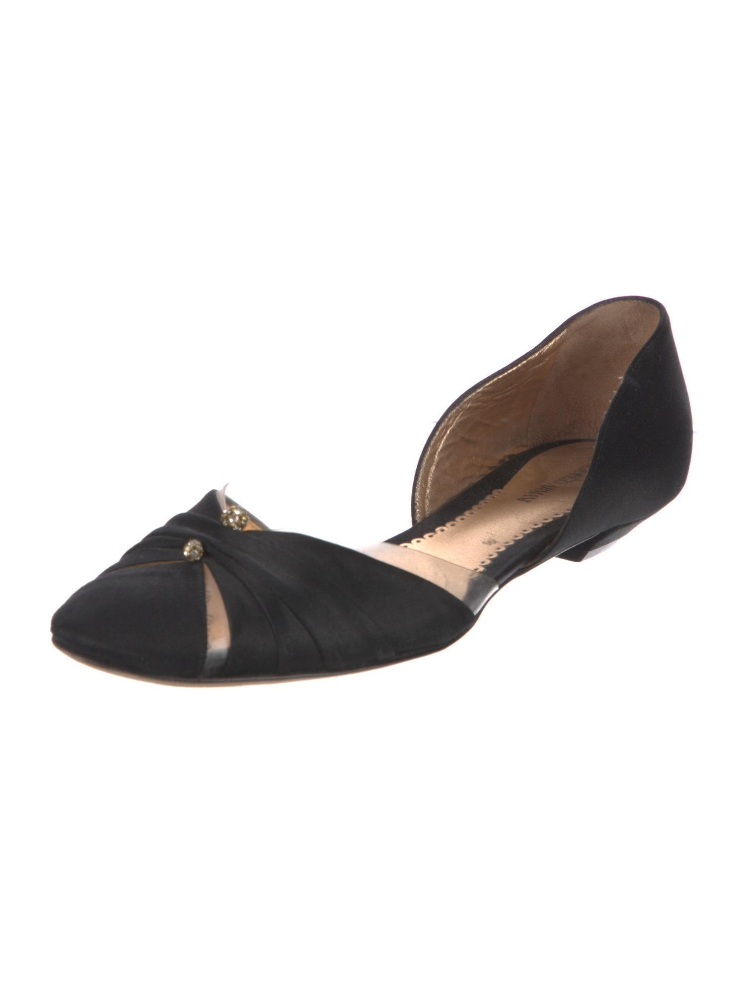 Giorgio Armani Satin Crystal Embellishments D'Orsay Flats