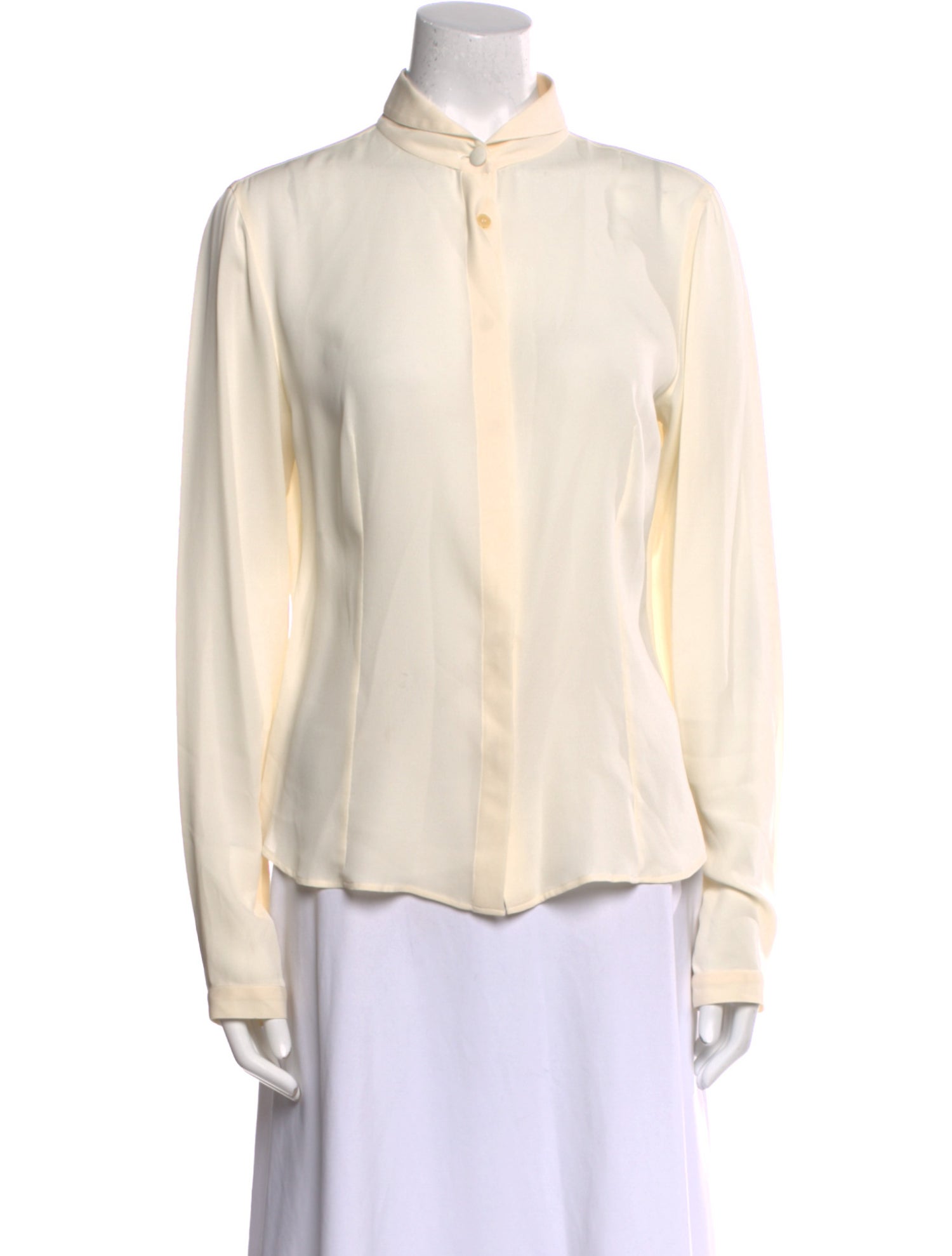 Giorgio Armani Silk Mock Neck Button-Up Top
