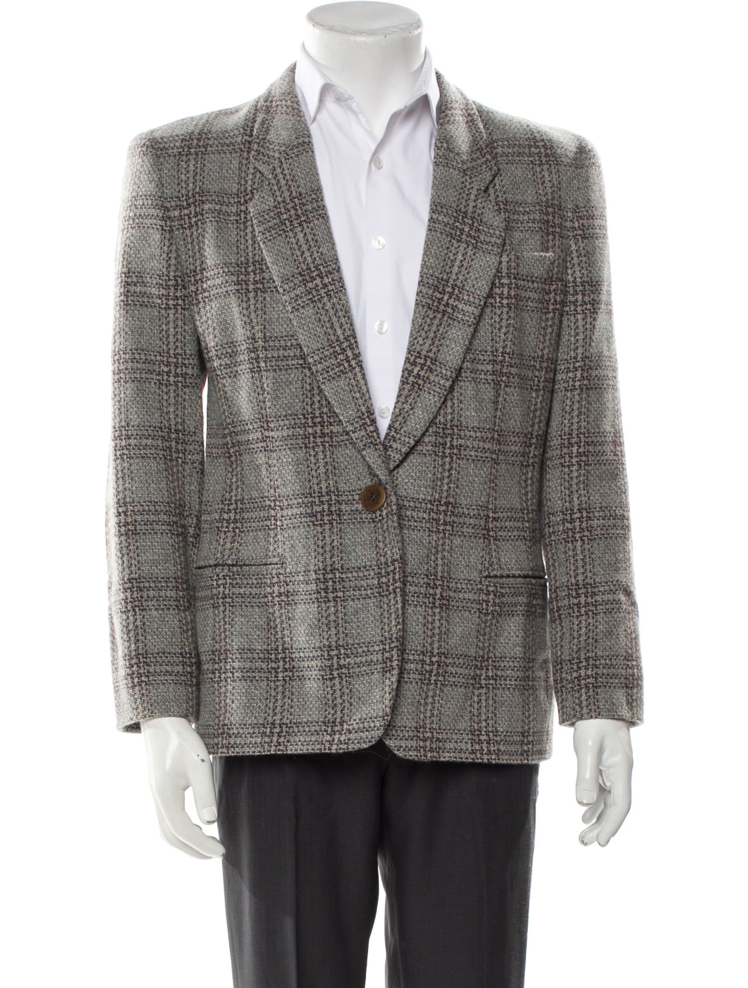 Giorgio Armani Wool Plaid Print Peacoat