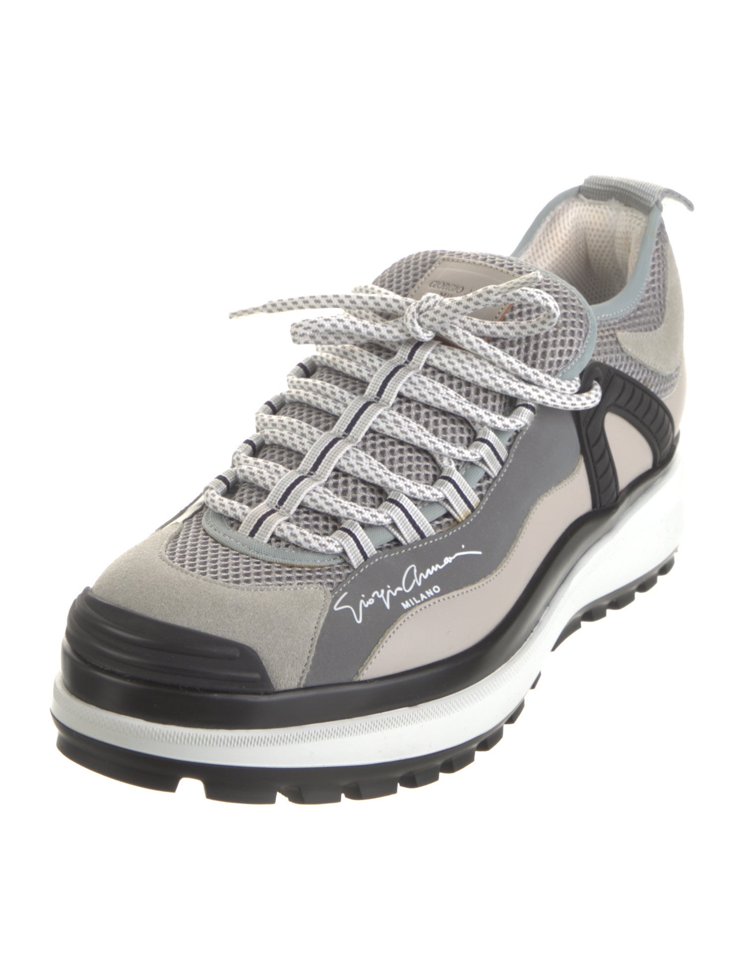 Giorgio Armani Leather Colorblock Pattern Sneakers