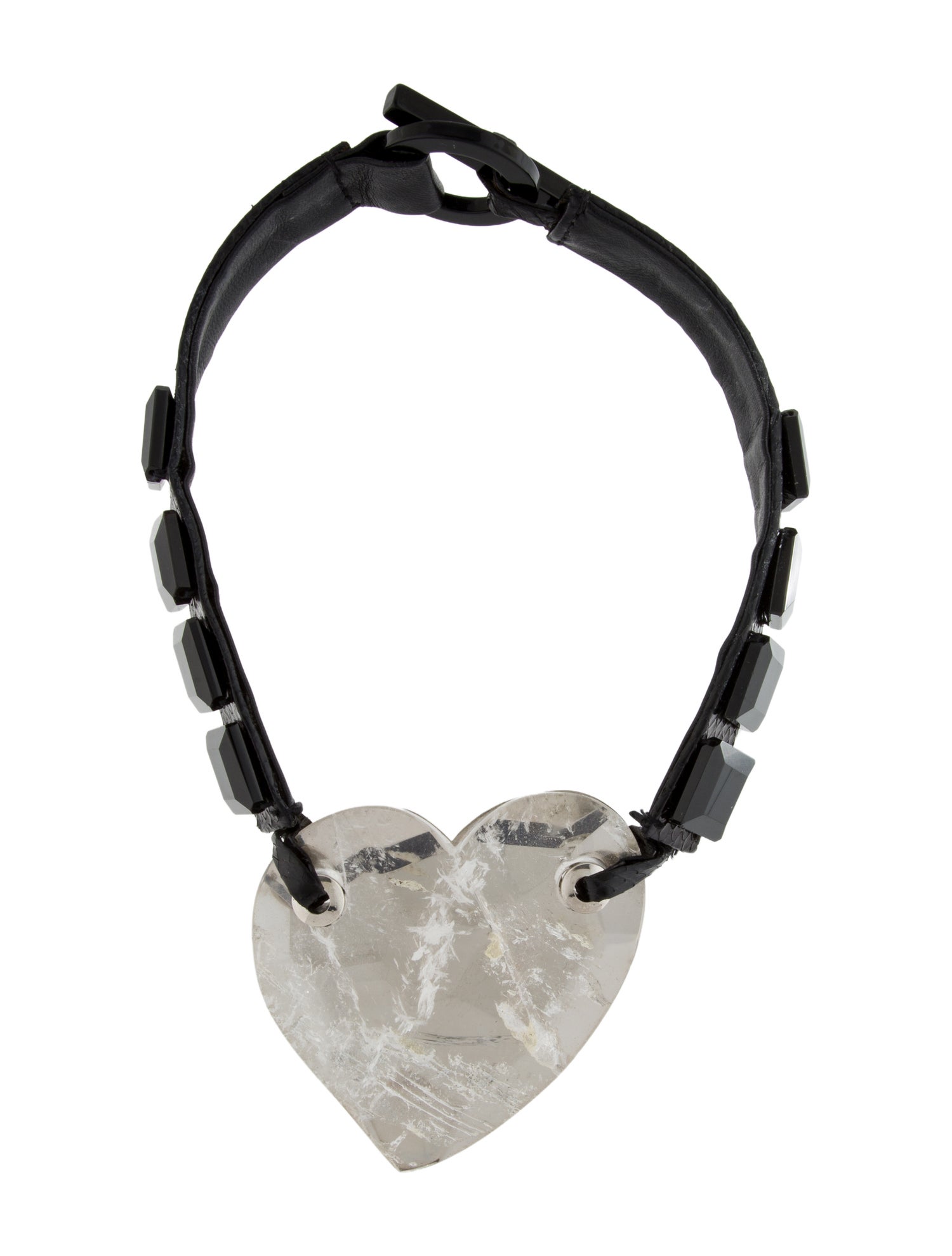 Giorgio Armani Leather, Resin, Multi Stone Heart Choker Necklace