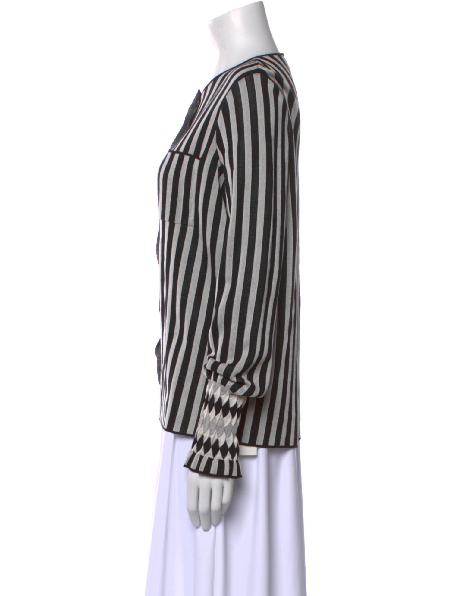 Giorgio Armani Striped Crew Neck Button-Up Top