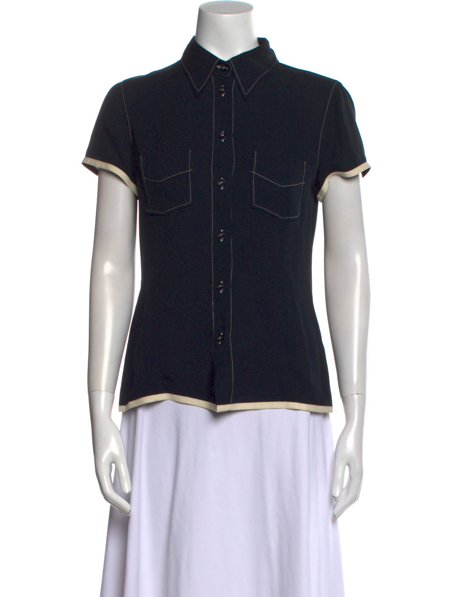 Giorgio Armani Silk Short Sleeve Button-Up Top