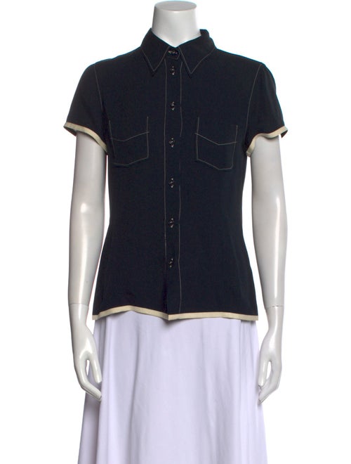 Giorgio Armani Silk Short Sleeve Button-Up Top