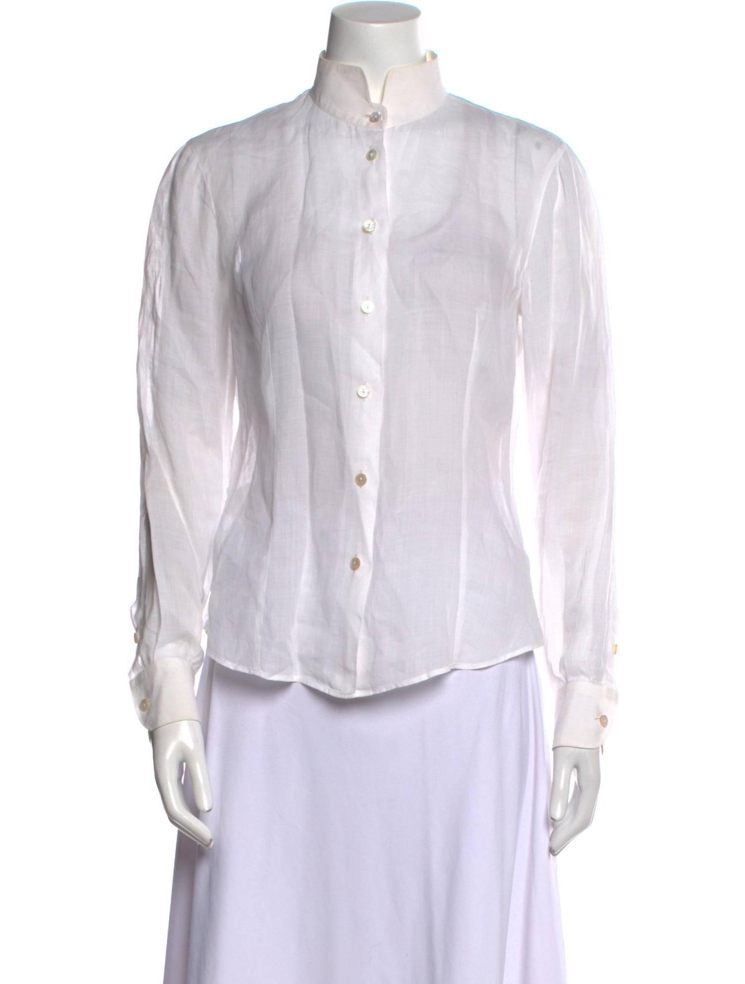 Giorgio Armani Mock Neck Long Sleeve Button-Up Top