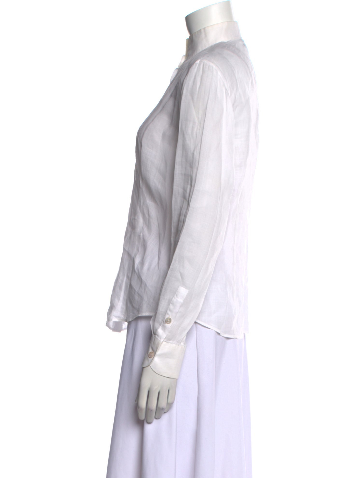 Giorgio Armani Mock Neck Long Sleeve Button-Up Top