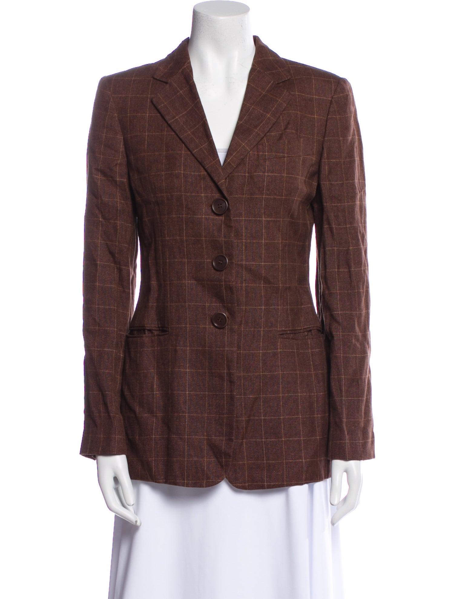 Giorgio Armani Linen Plaid Print Blazer