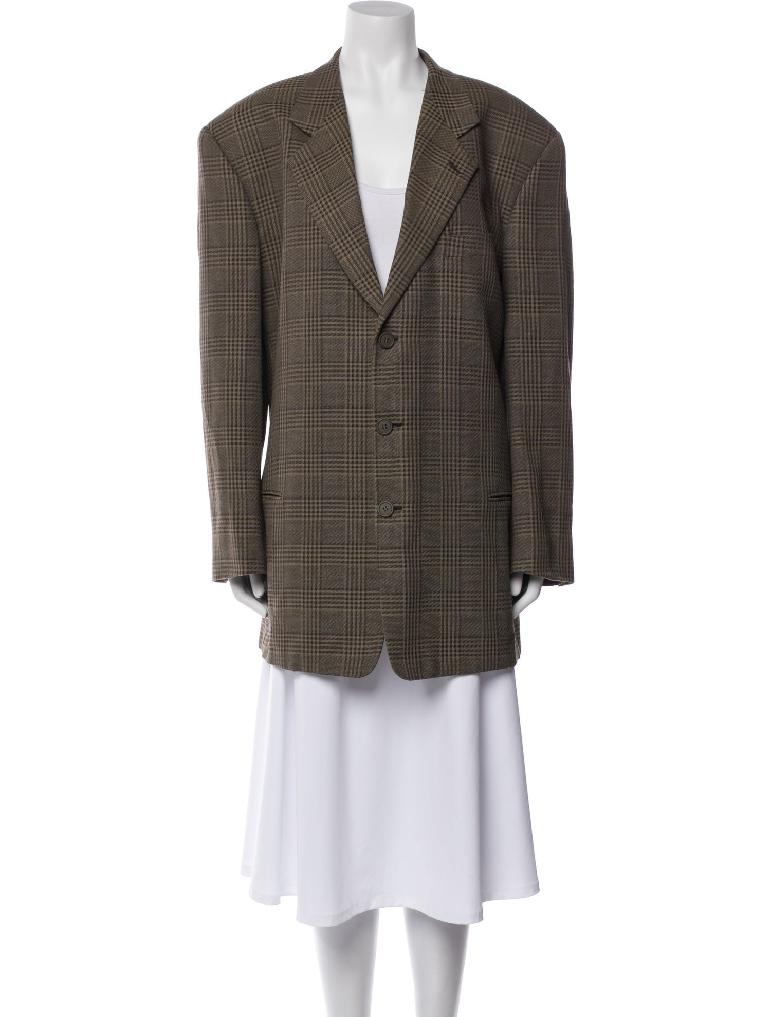 Giorgio Armani Wool Plaid Print Blazer