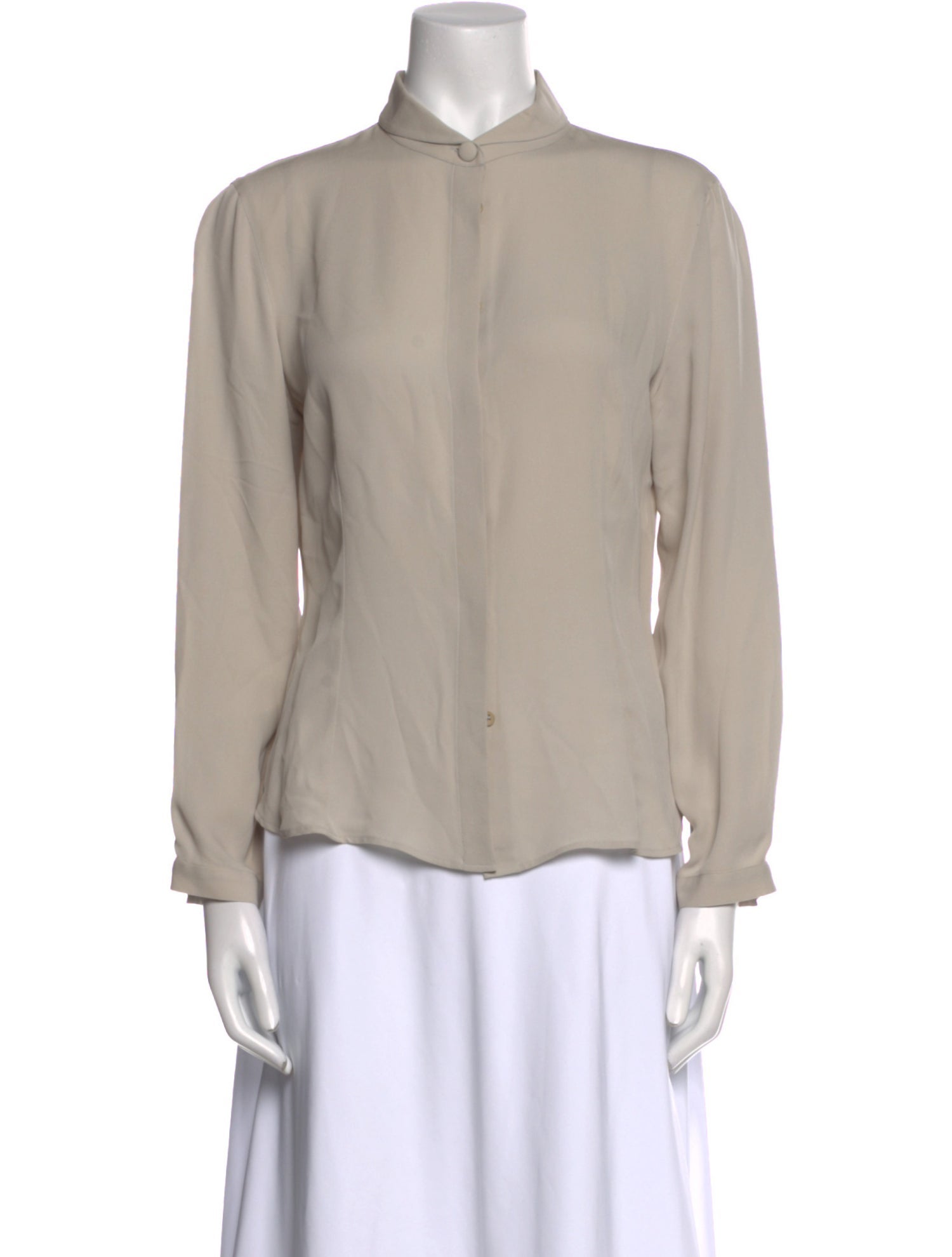 Giorgio Armani Silk Mock Neck Button-Up Top