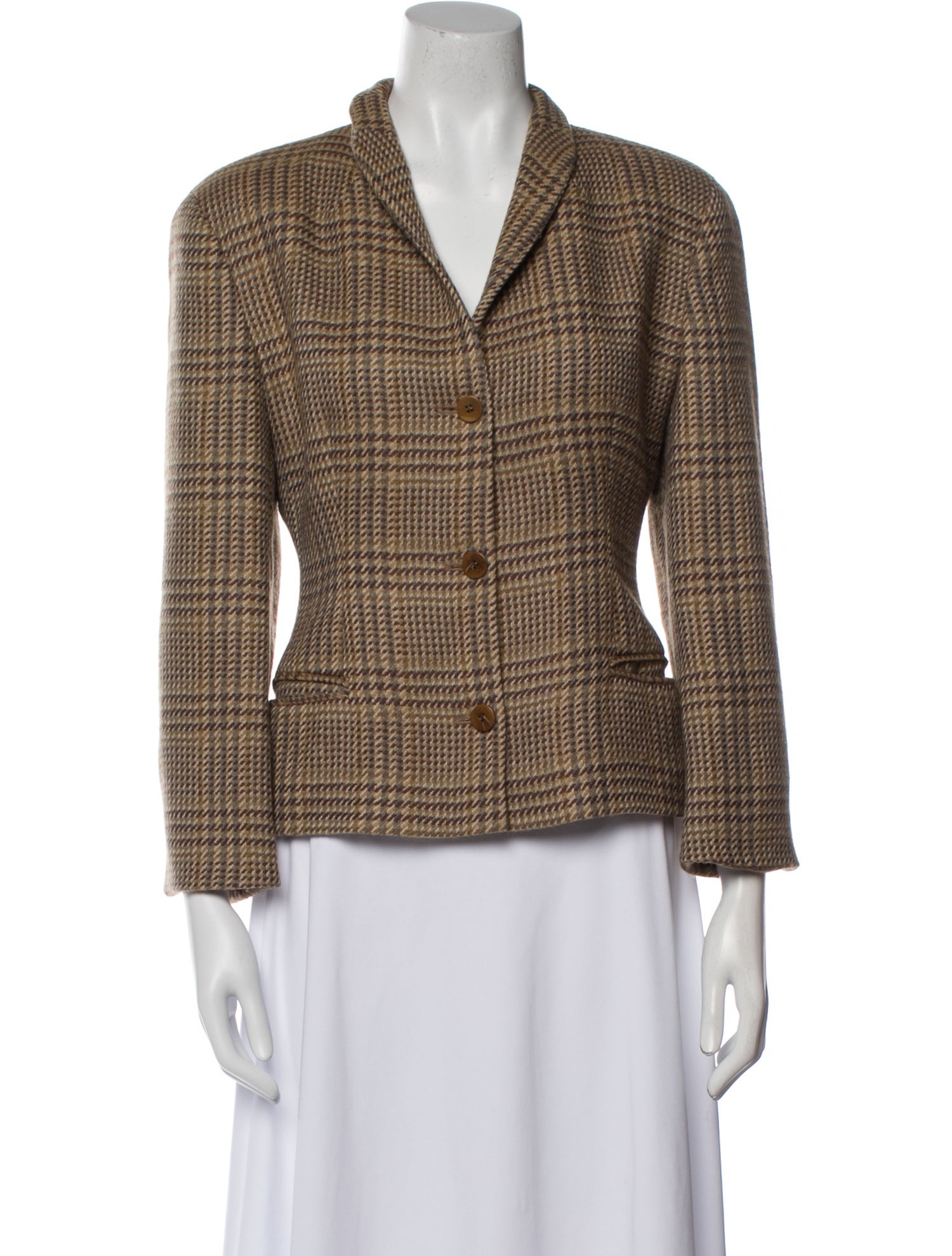 Giorgio Armani Wool Plaid Print Blazer