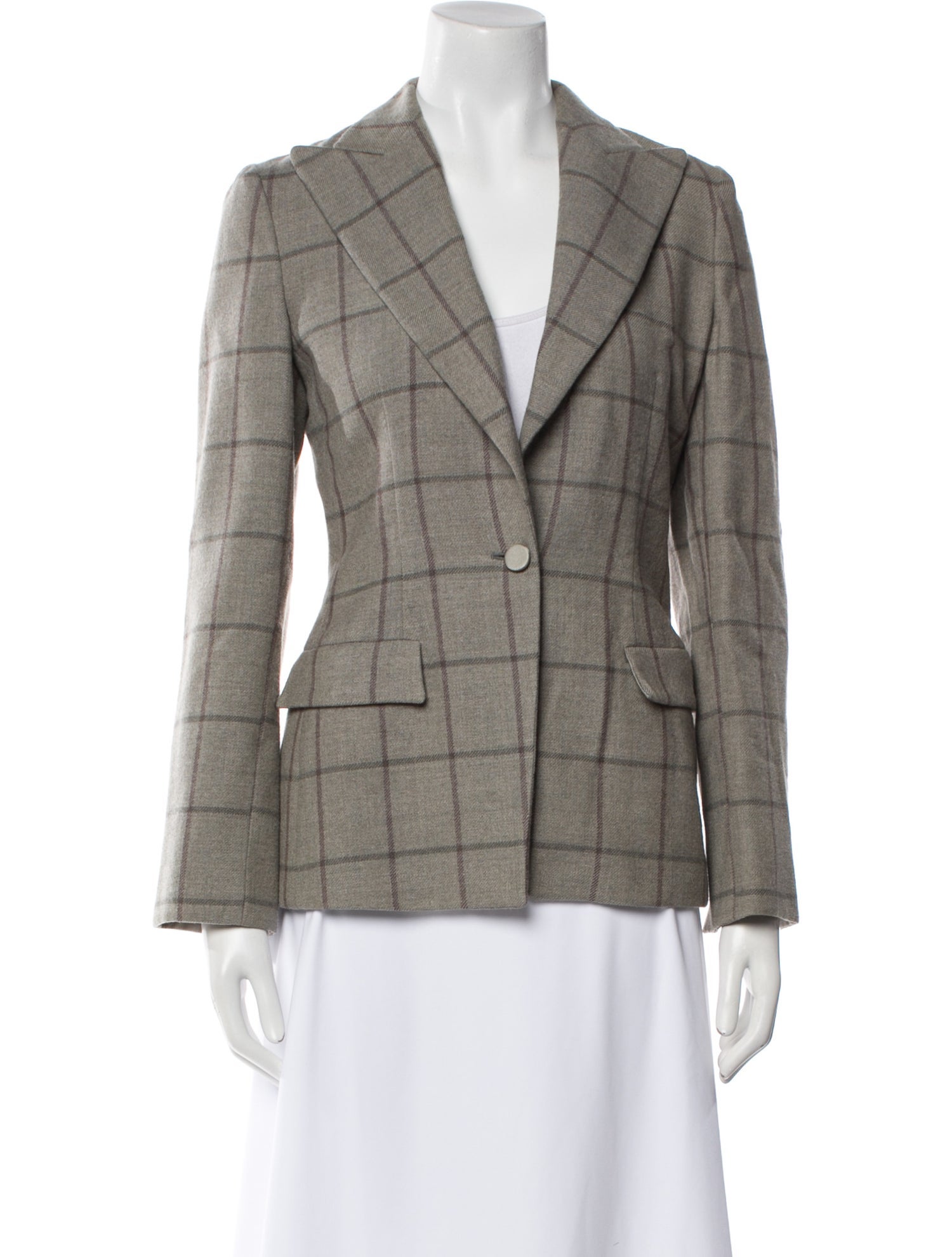 Giorgio Armani Virgin Wool Plaid Print Blazer