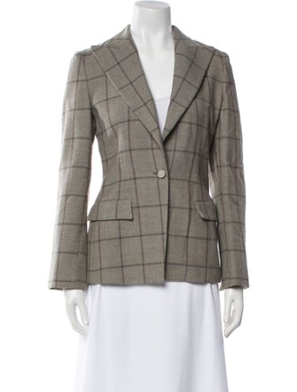 Giorgio Armani Virgin Wool Plaid Print Blazer