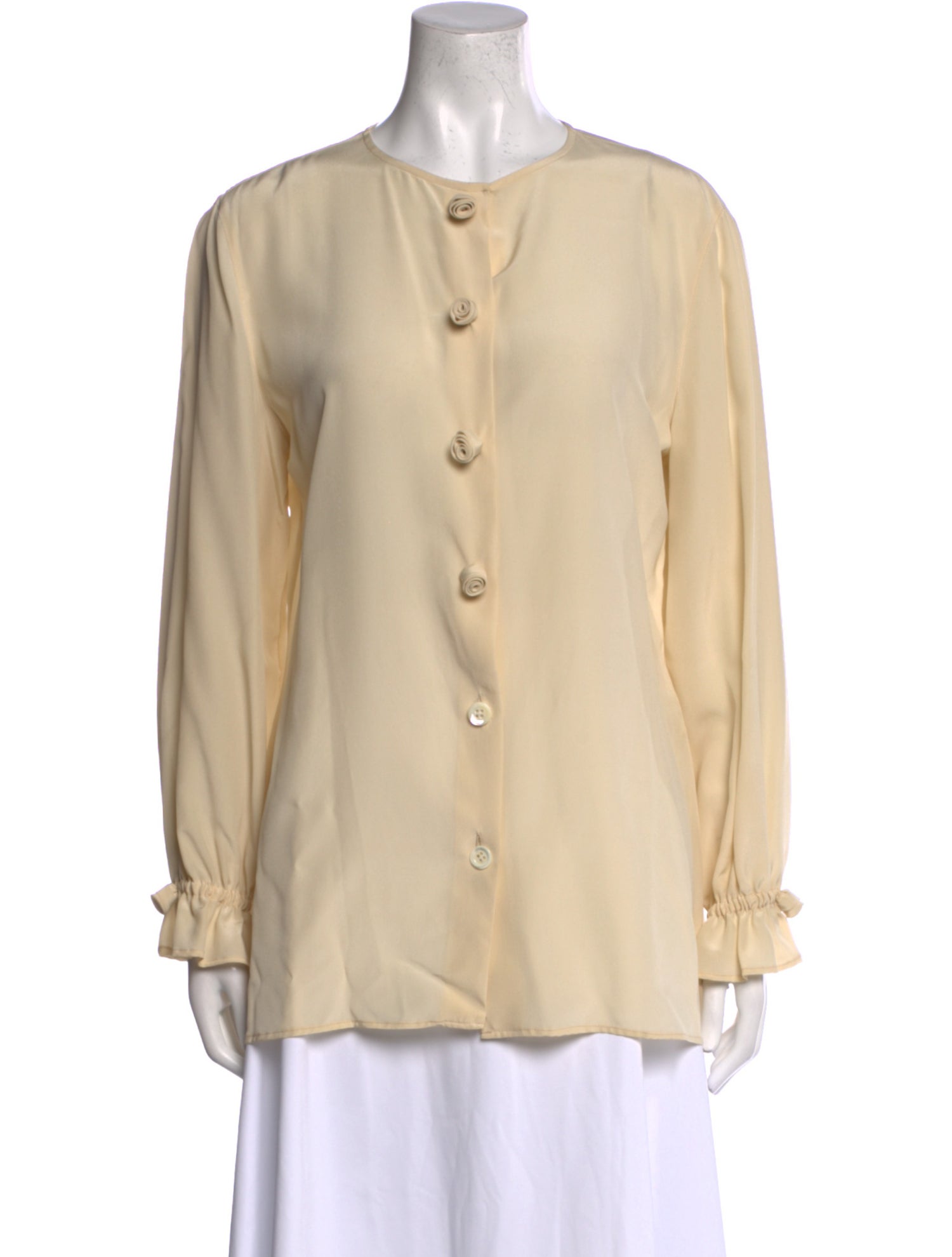 Giorgio Armani Silk Crew Neck Button-Up Top