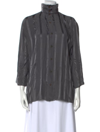 Giorgio Armani Silk Mock Neck Button-Up Top