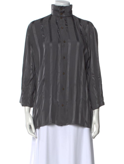 Giorgio Armani Silk Mock Neck Button-Up Top