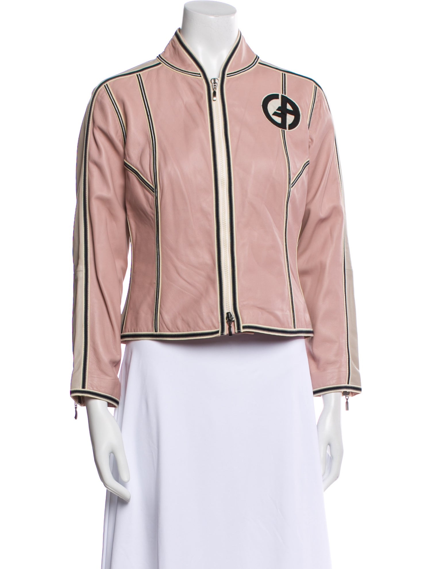 Giorgio Armani Lambskin Striped Biker Jacket
