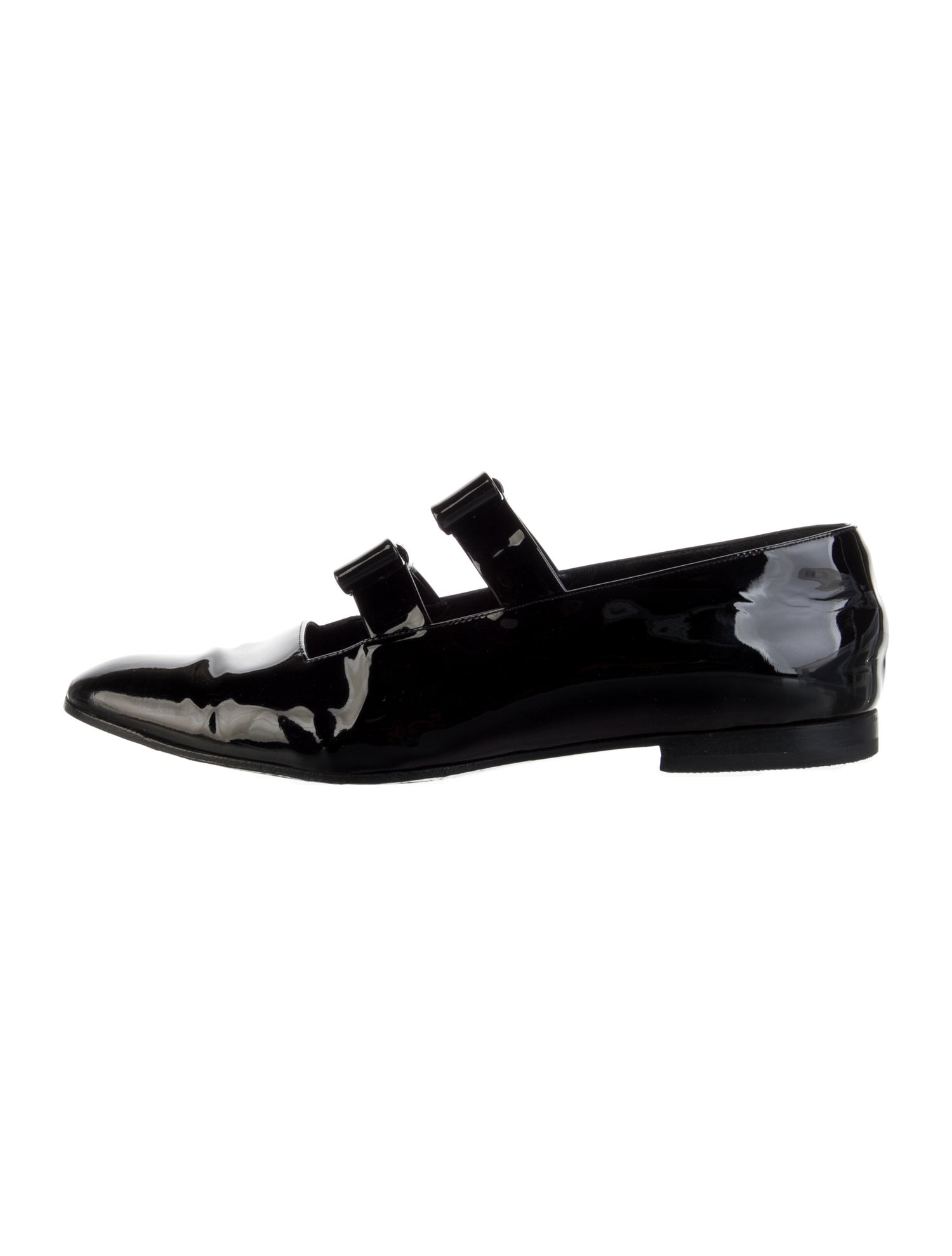 Giorgio Armani Patent Leather Bow Accents Mary Jane Flats