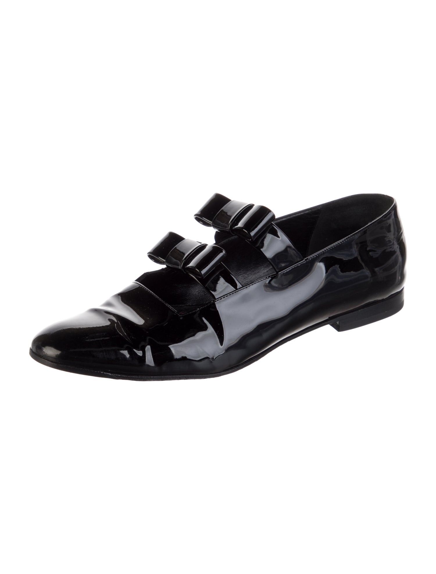 Giorgio Armani Patent Leather Bow Accents Mary Jane Flats