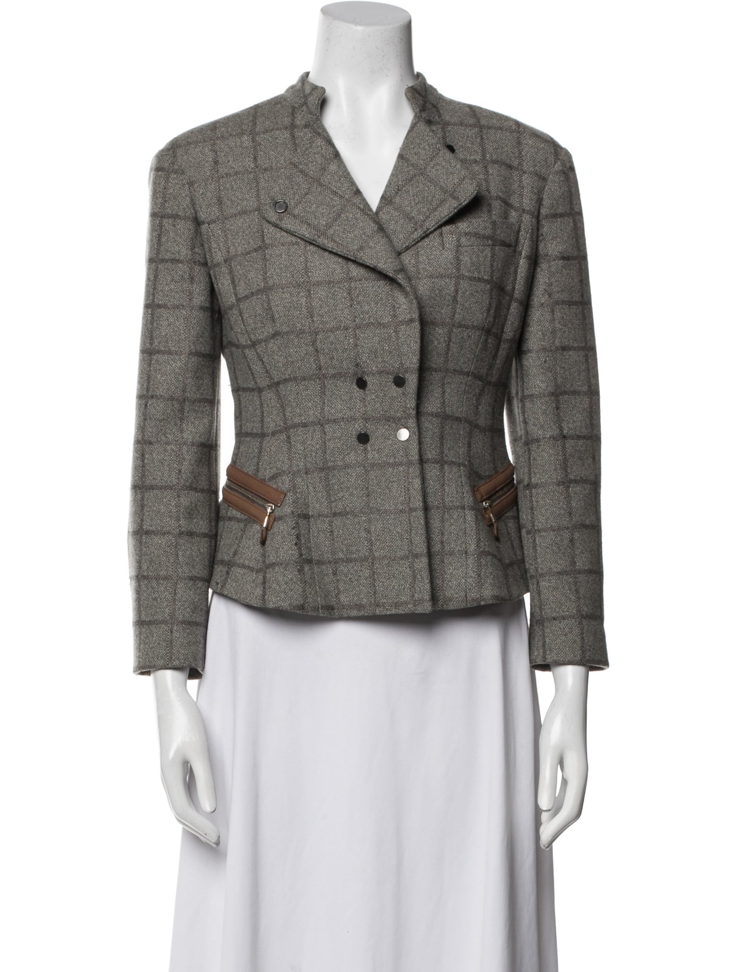 Giorgio Armani Virgin Wool Plaid Print Blazer