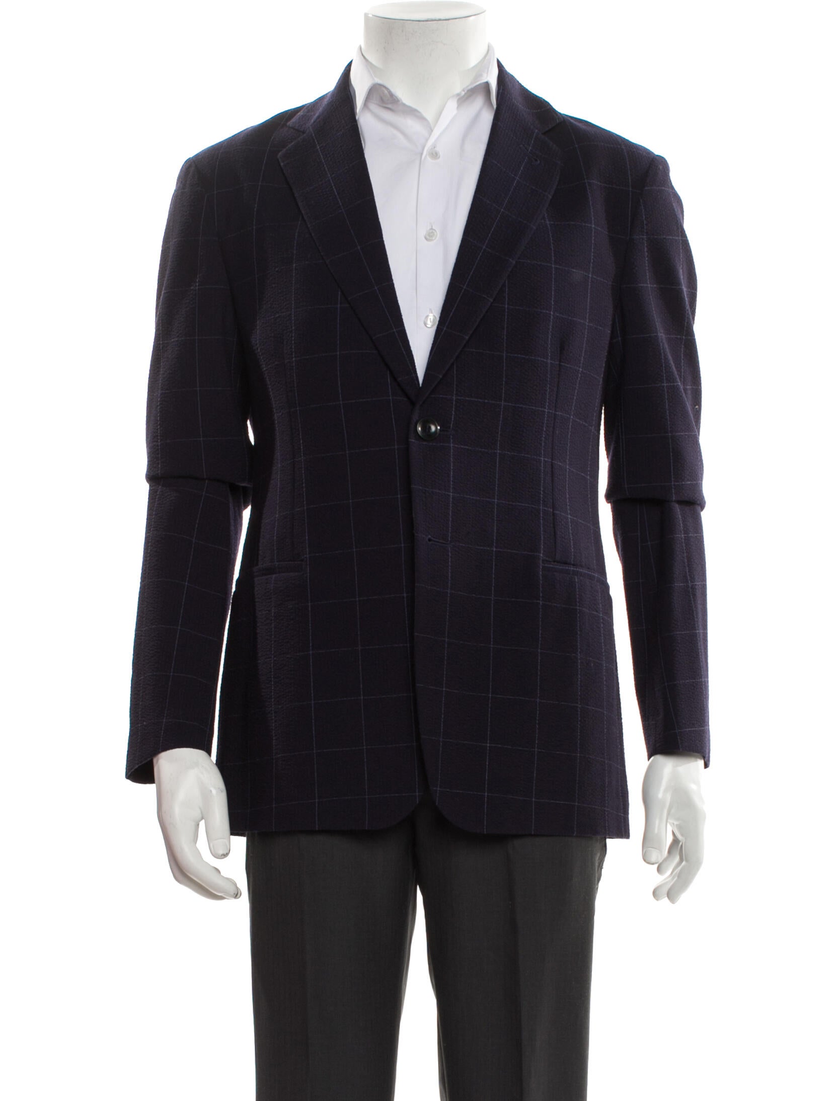 Giorgio Armani Virgin Wool Plaid Print Blazer
