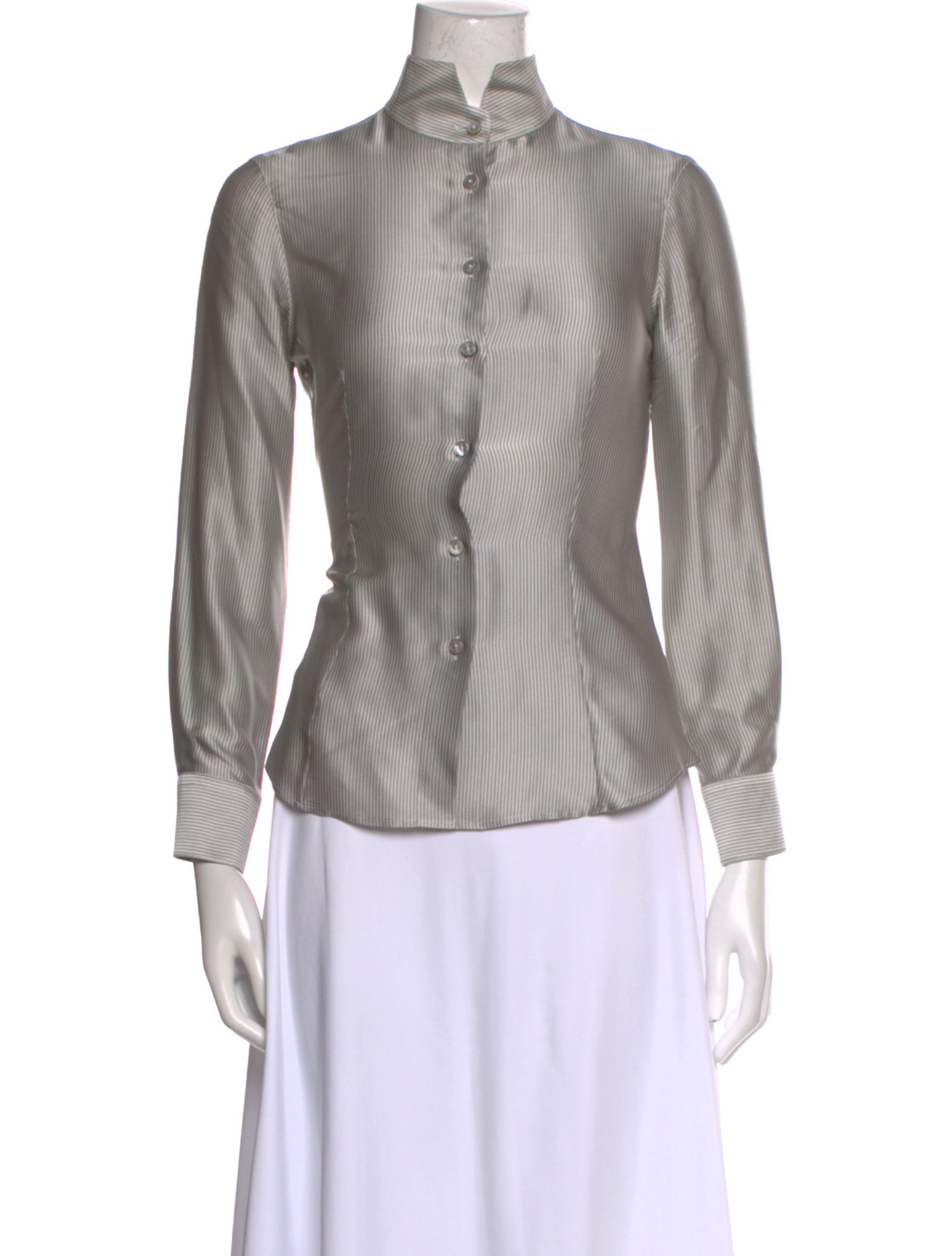 Giorgio Armani Silk Mock Neck Button-Up Top