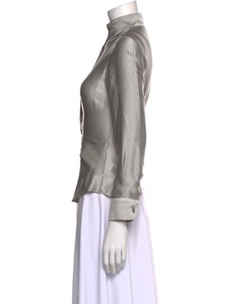 Giorgio Armani Silk Mock Neck Button-Up Top