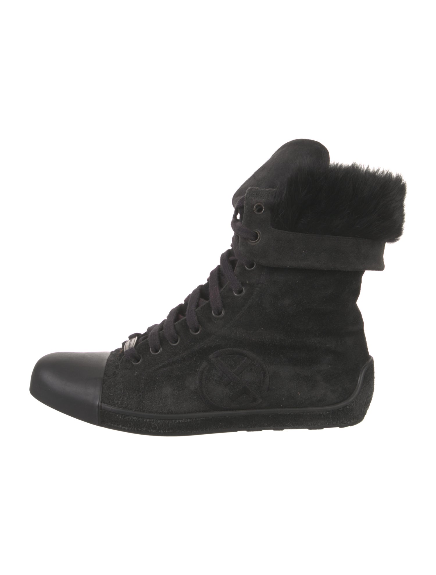 Giorgio Armani Suede Embroidered Accent Combat Boots