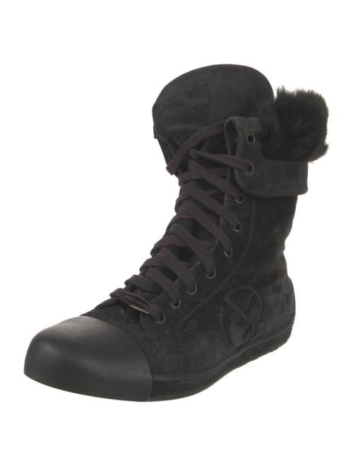 Giorgio Armani Suede Embroidered Accent Combat Boots