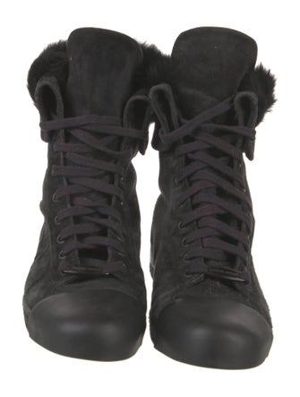 Giorgio Armani Suede Embroidered Accent Combat Boots