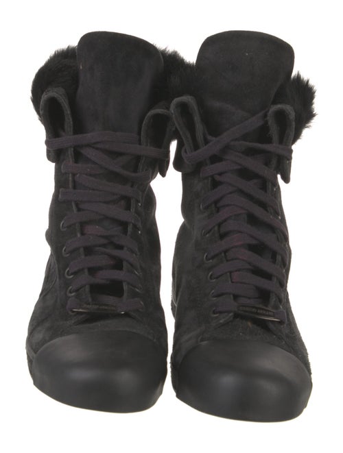 Giorgio Armani Suede Embroidered Accent Combat Boots