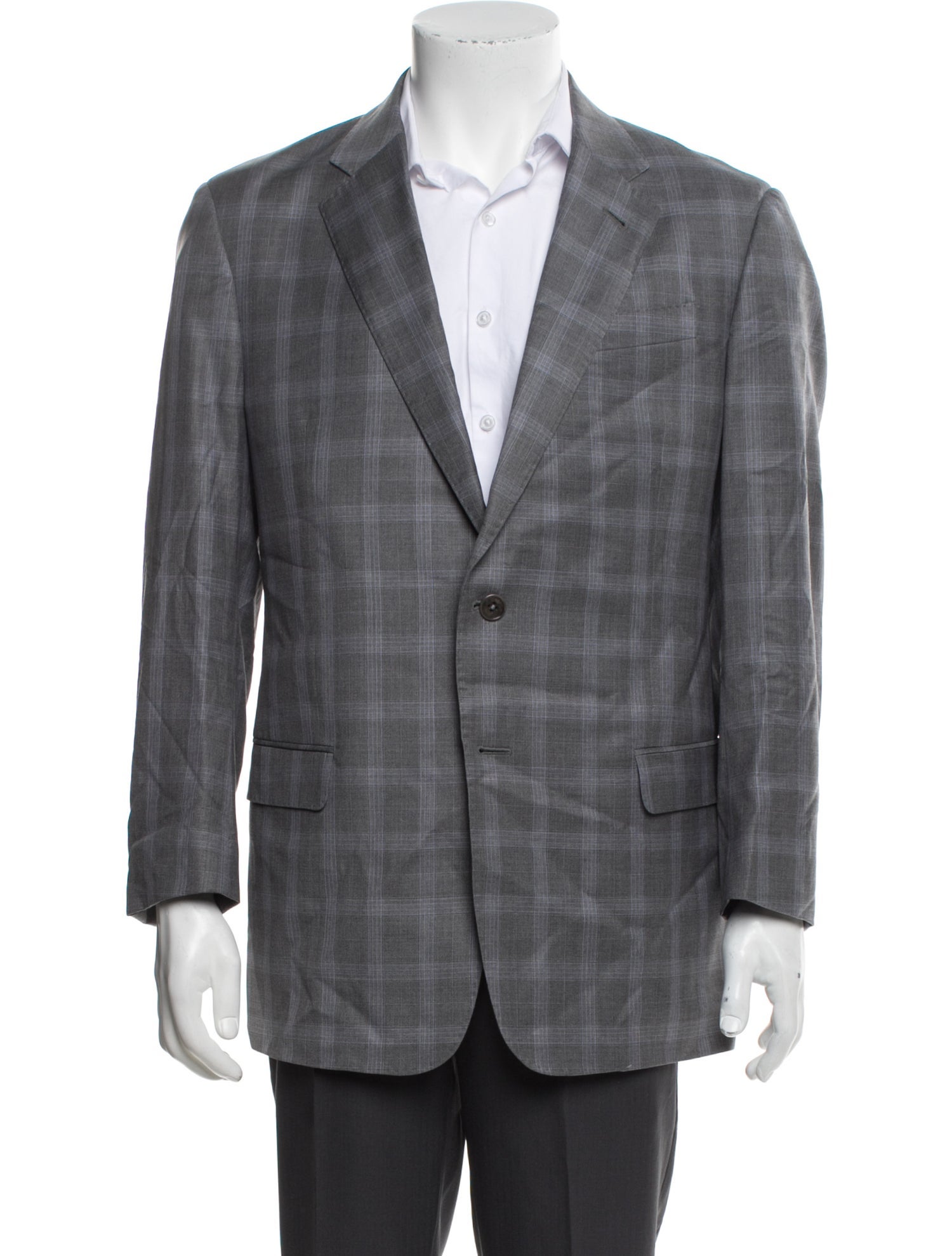 Giorgio Armani Virgin Wool Plaid Print Blazer