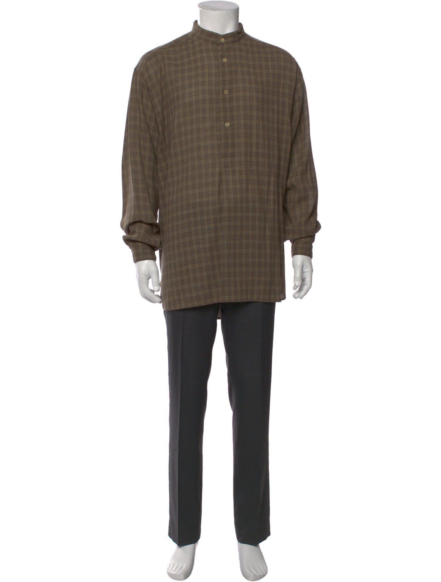 Giorgio Armani Wool Plaid Print Dress Shirt