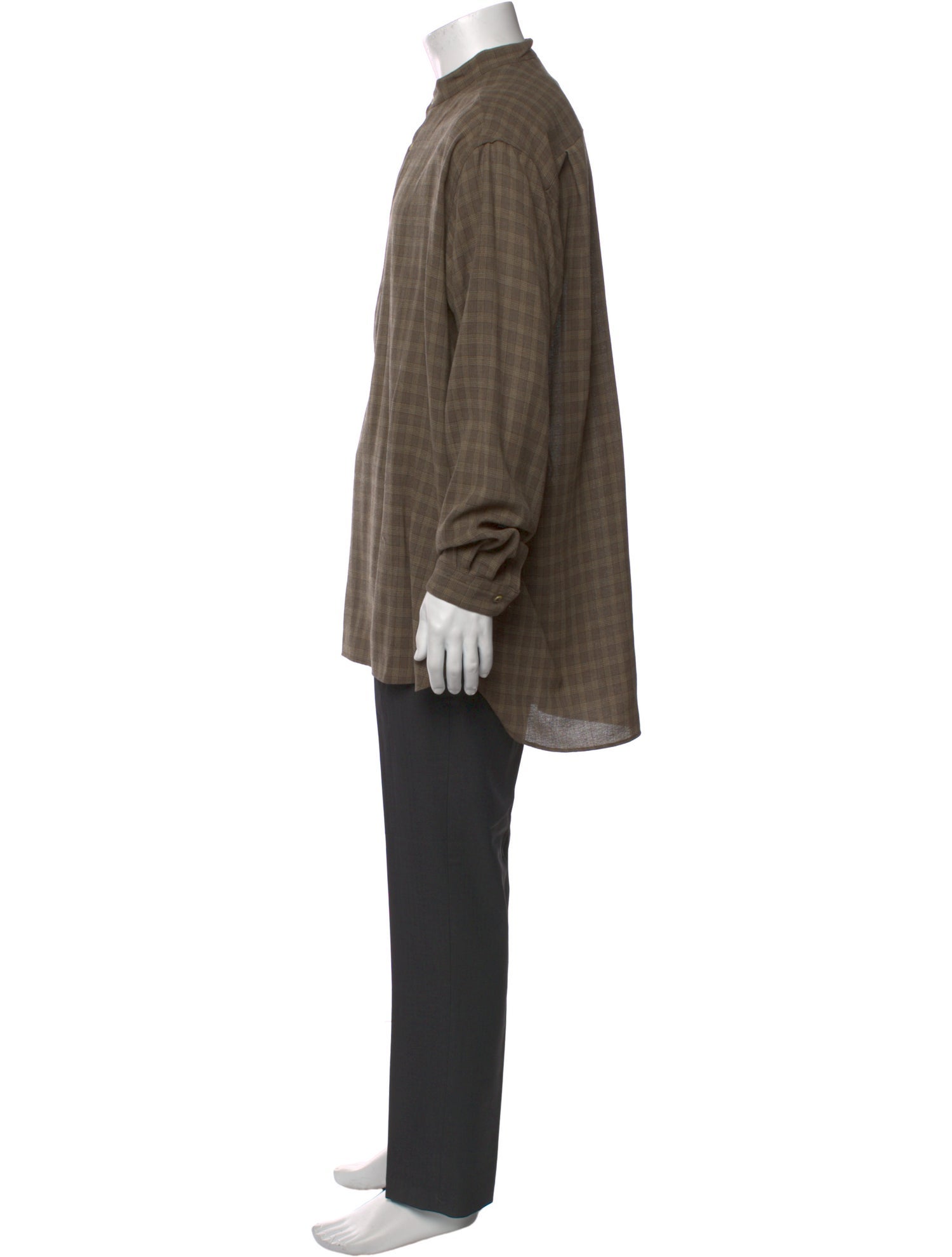 Giorgio Armani Wool Plaid Print Dress Shirt