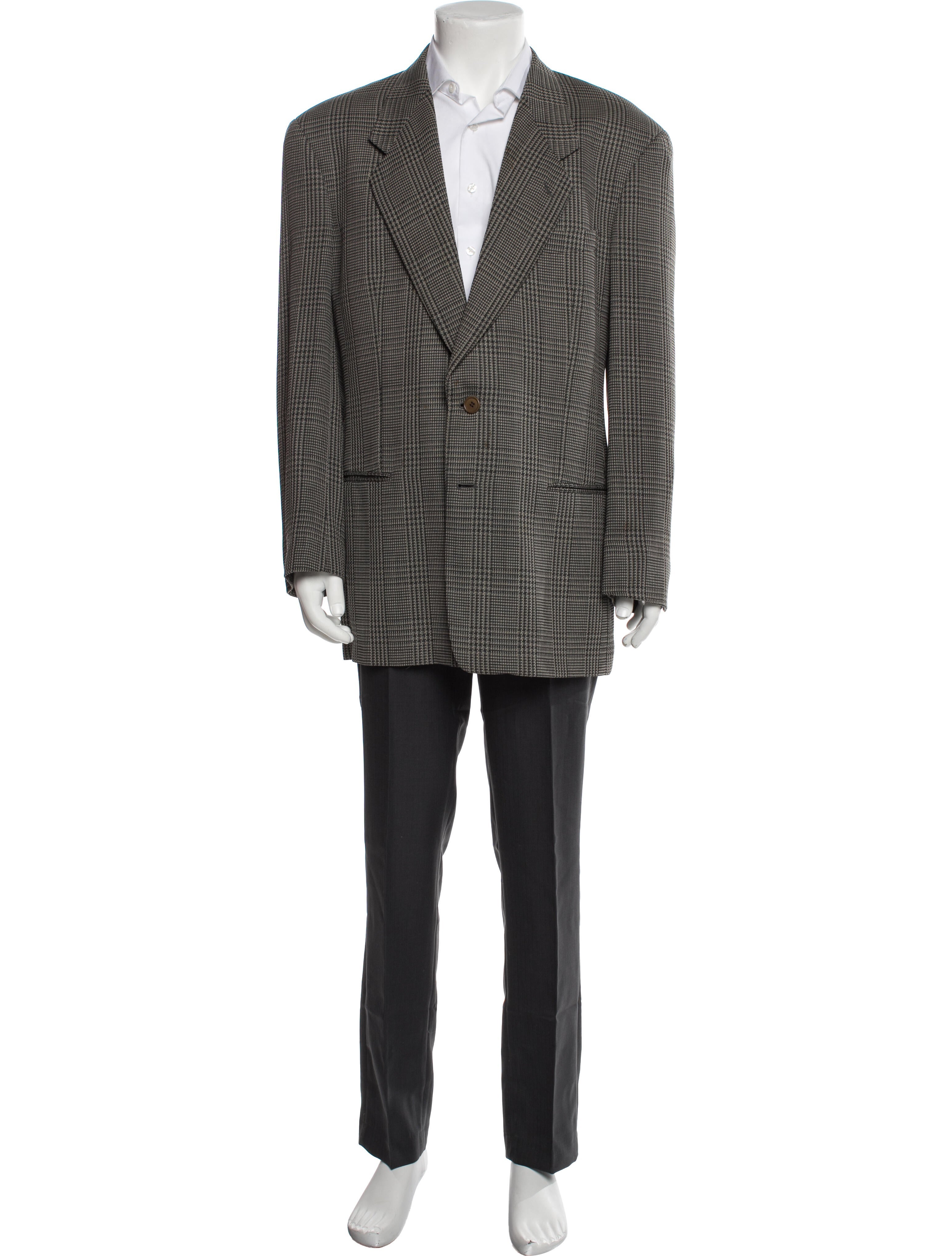 Giorgio Armani Virgin Wool Plaid Print Blazer