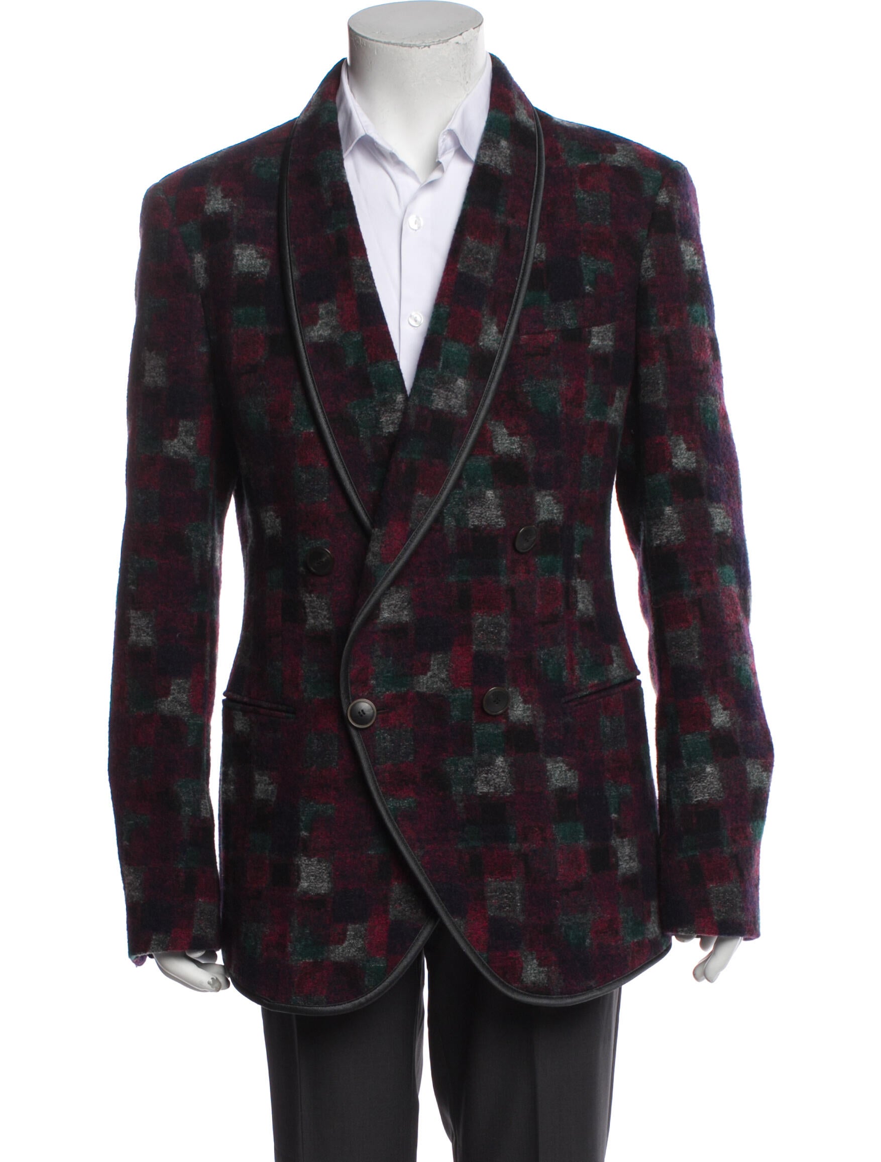 Giorgio Armani Wool Plaid Print Peacoat