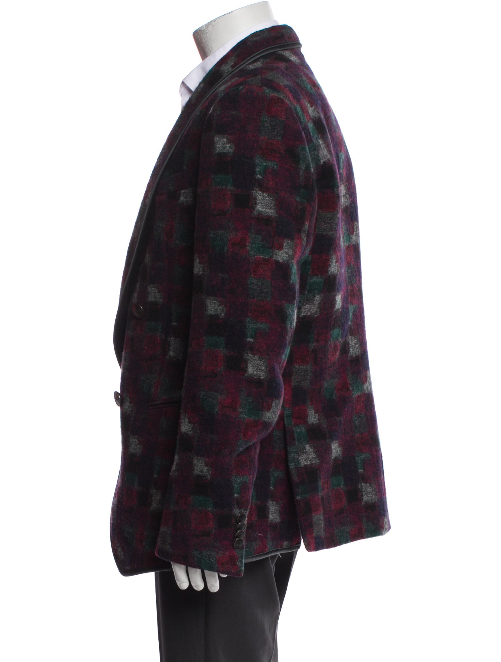 Giorgio Armani Wool Plaid Print Peacoat