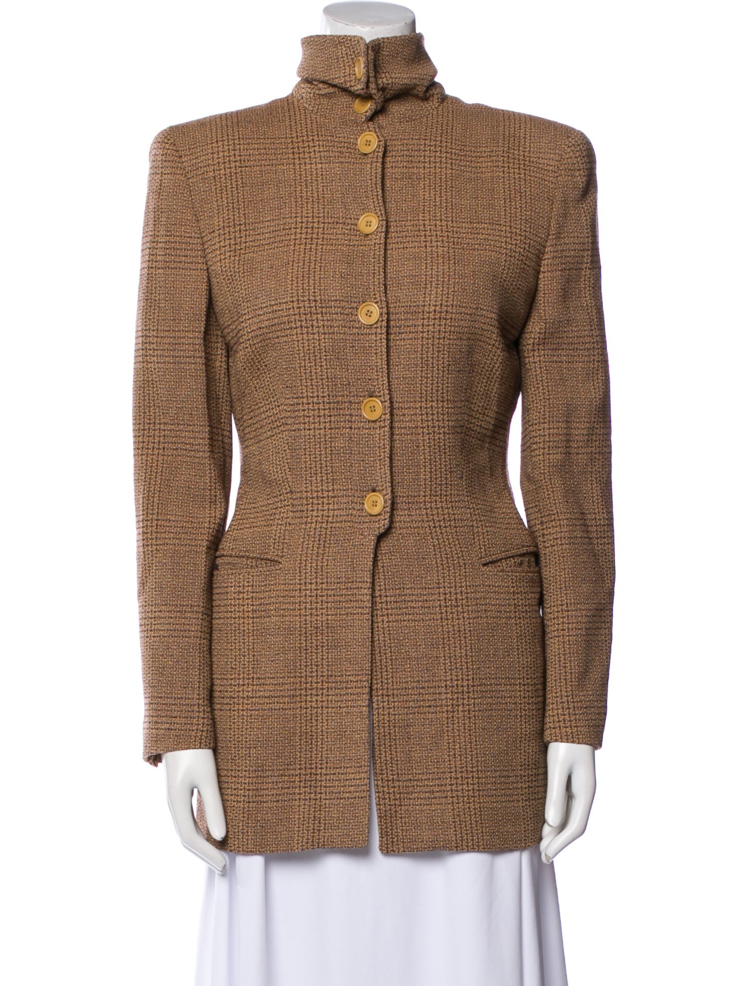 Giorgio Armani Tweed Pattern Faux Fur Coat