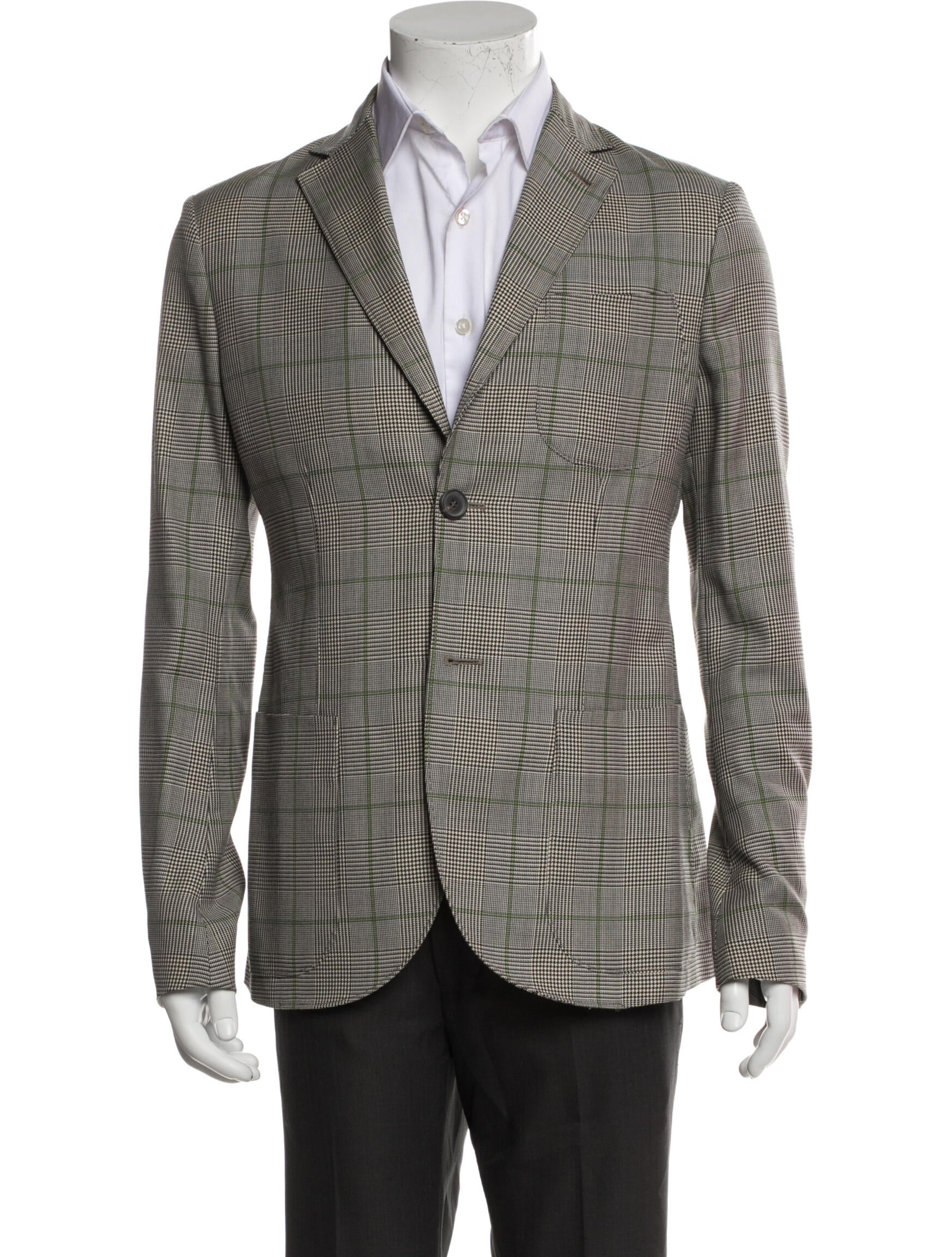 Giorgio Armani Virgin Wool Plaid Print Blazer