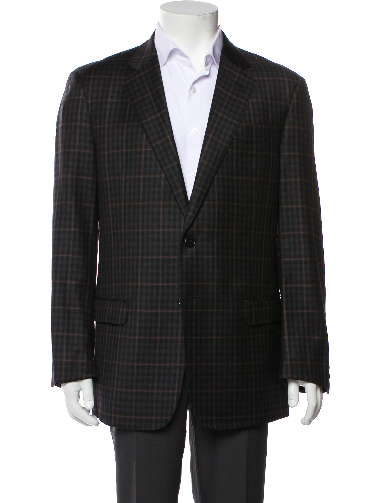 Giorgio Armani Virgin Wool Plaid Print Blazer