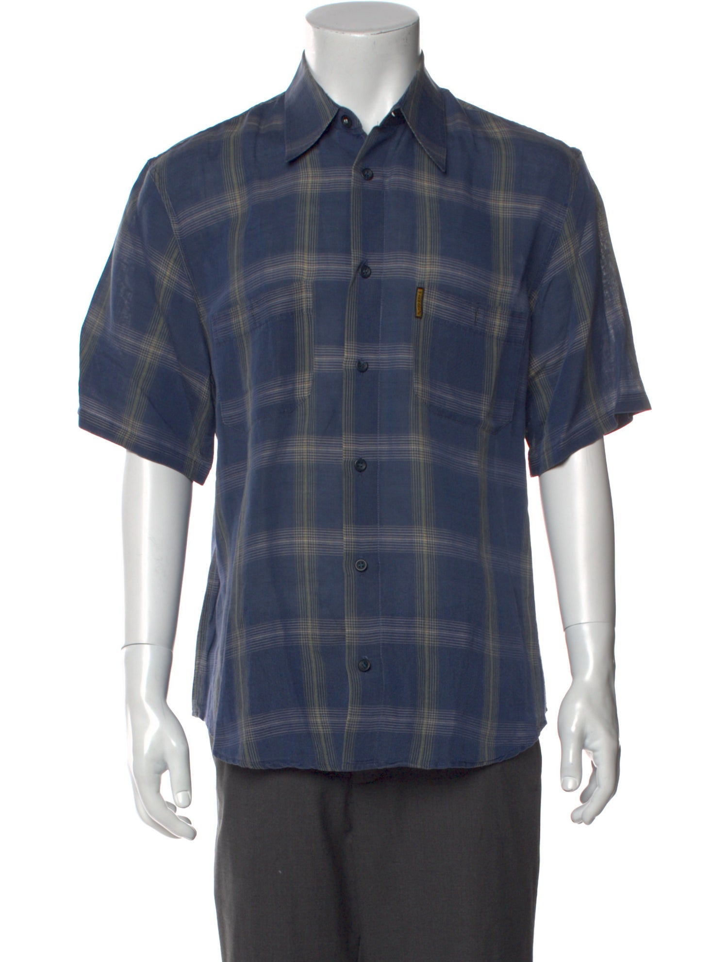 Giorgio Armani Plaid Print Three-Quarter Sleeve Shirt