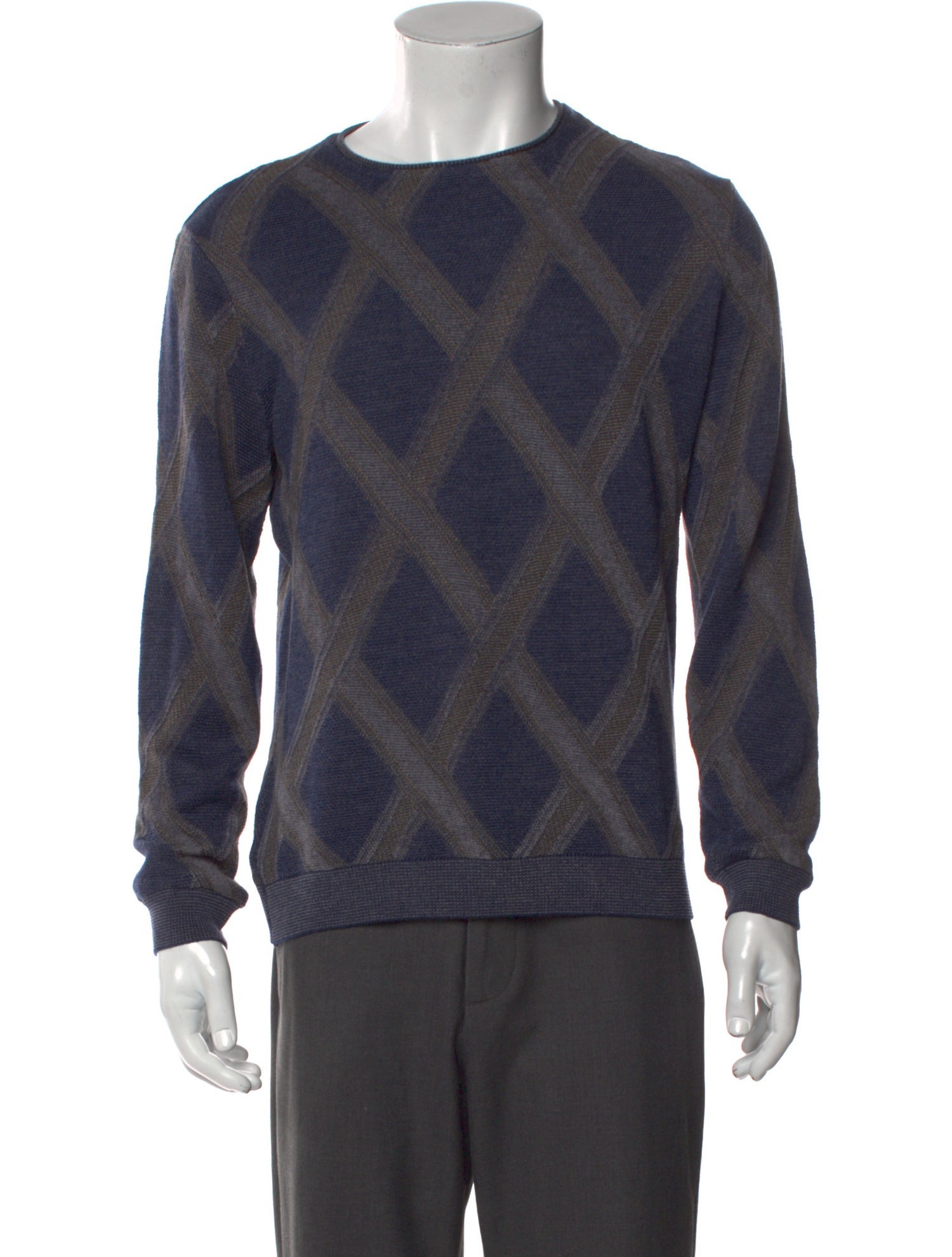Giorgio Armani Plaid Print Crew Neck Pullover