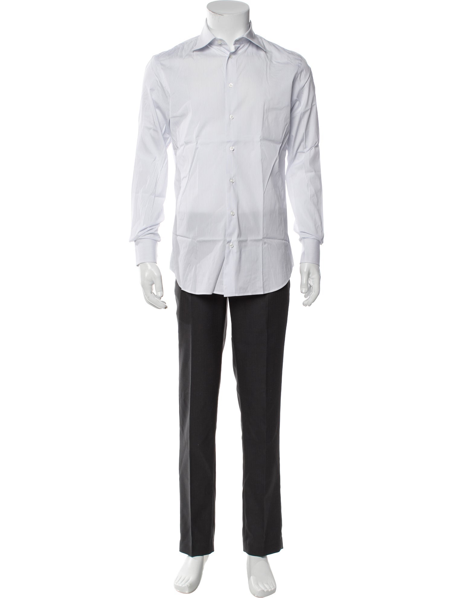 giorgio armani white dress shirt Giorgio Armani Le Collezioni White Striped Cotton Men's Dress Shirt 17.5-34/35