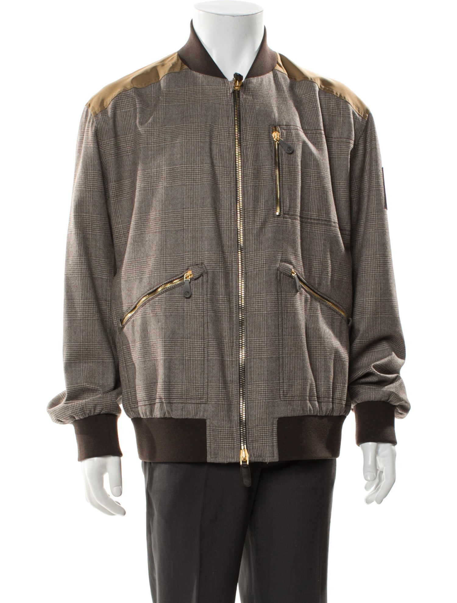 Giorgio Armani Virgin Wool Plaid Print Bomber Jacket