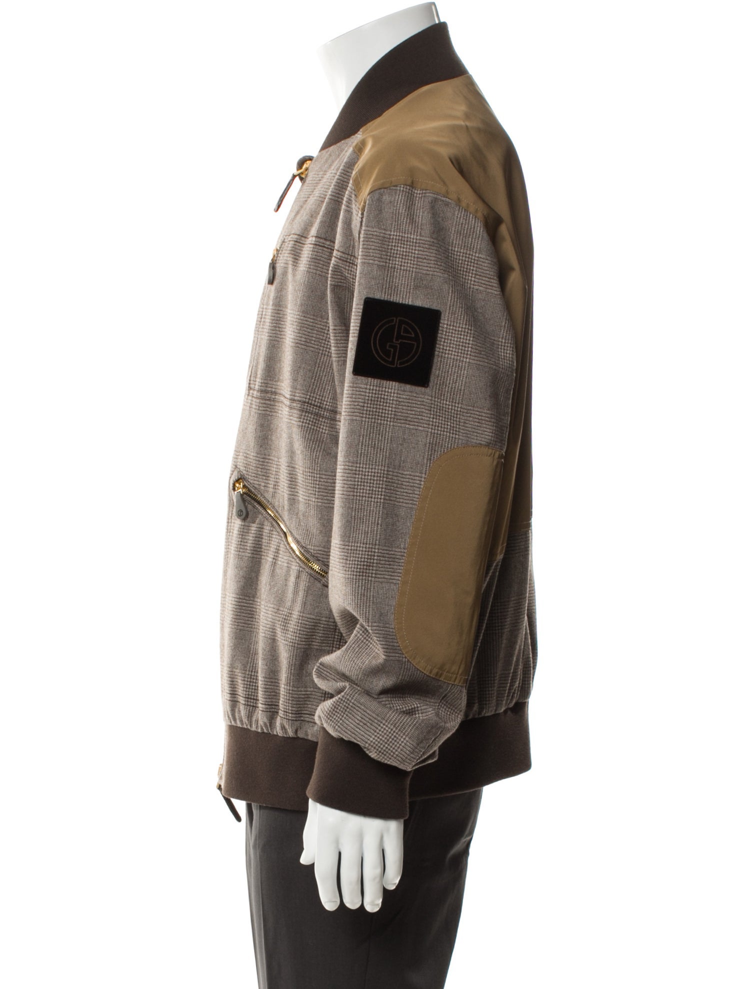 Giorgio Armani Virgin Wool Plaid Print Bomber Jacket