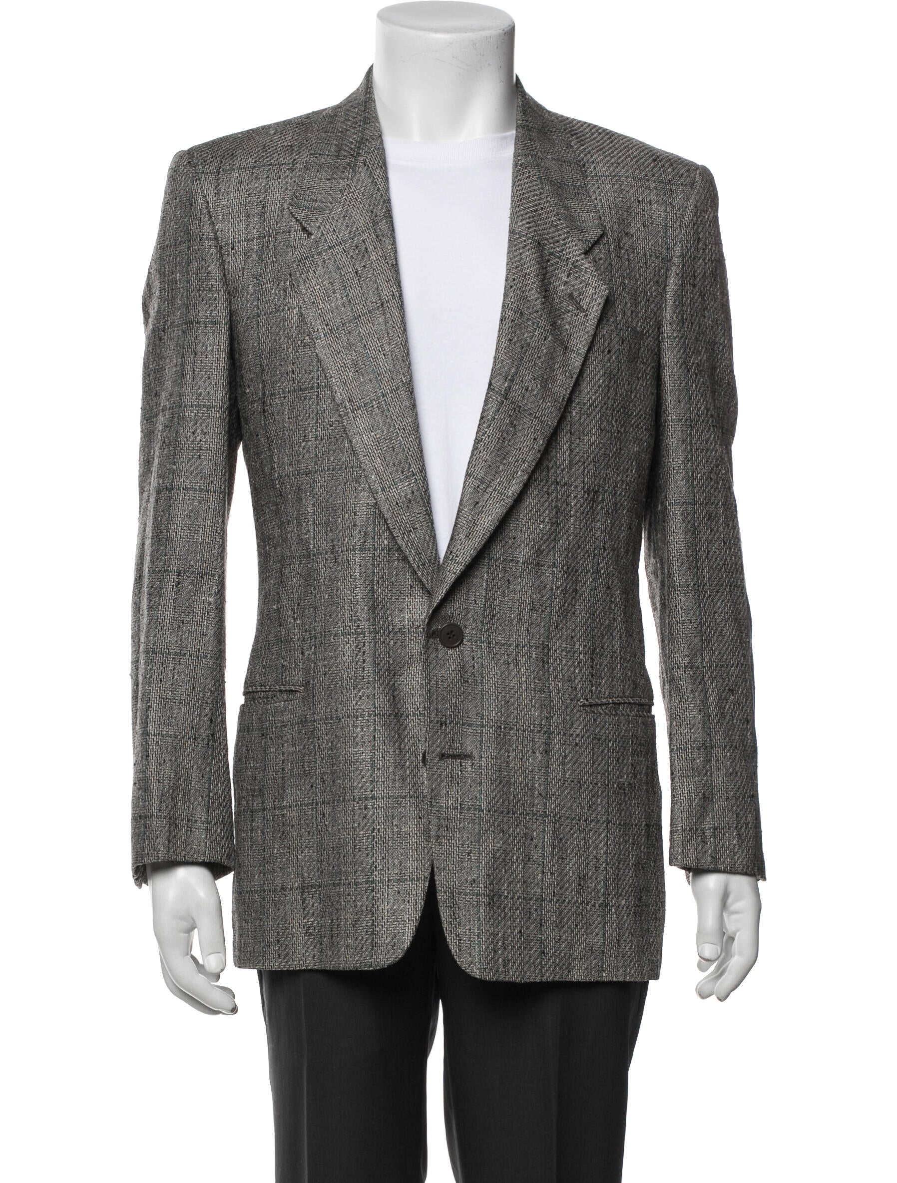 Giorgio Armani Silk Plaid Print Blazer