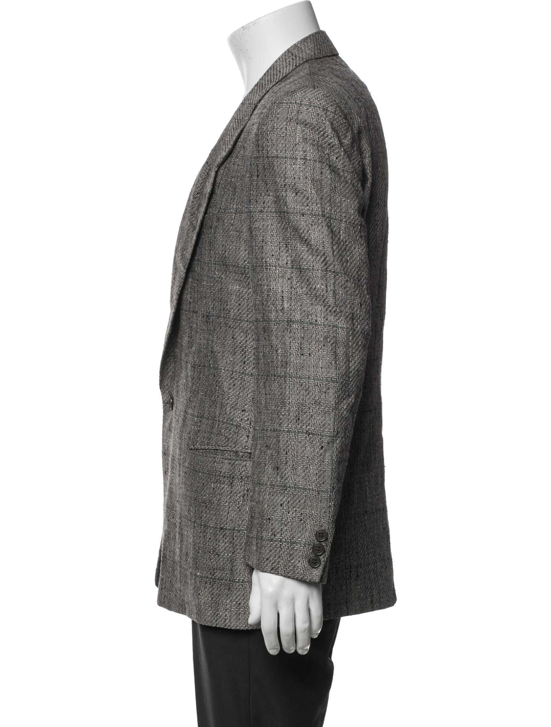 Giorgio Armani Silk Plaid Print Blazer