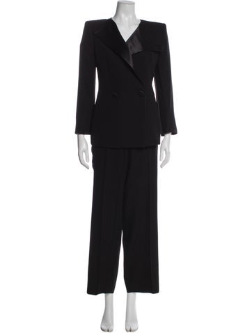 Pre-owned Giorgio Armani Silk Ruffle Embellishment Pantsuit In Black
